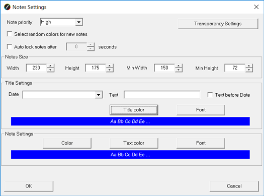 Sticky Notes Settings